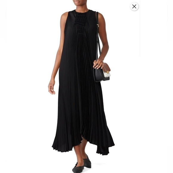 Vince Womens Black Pleated Smocked Midi Dress Sz Small Chic Minimalist Coastal - Picture 2 of 13